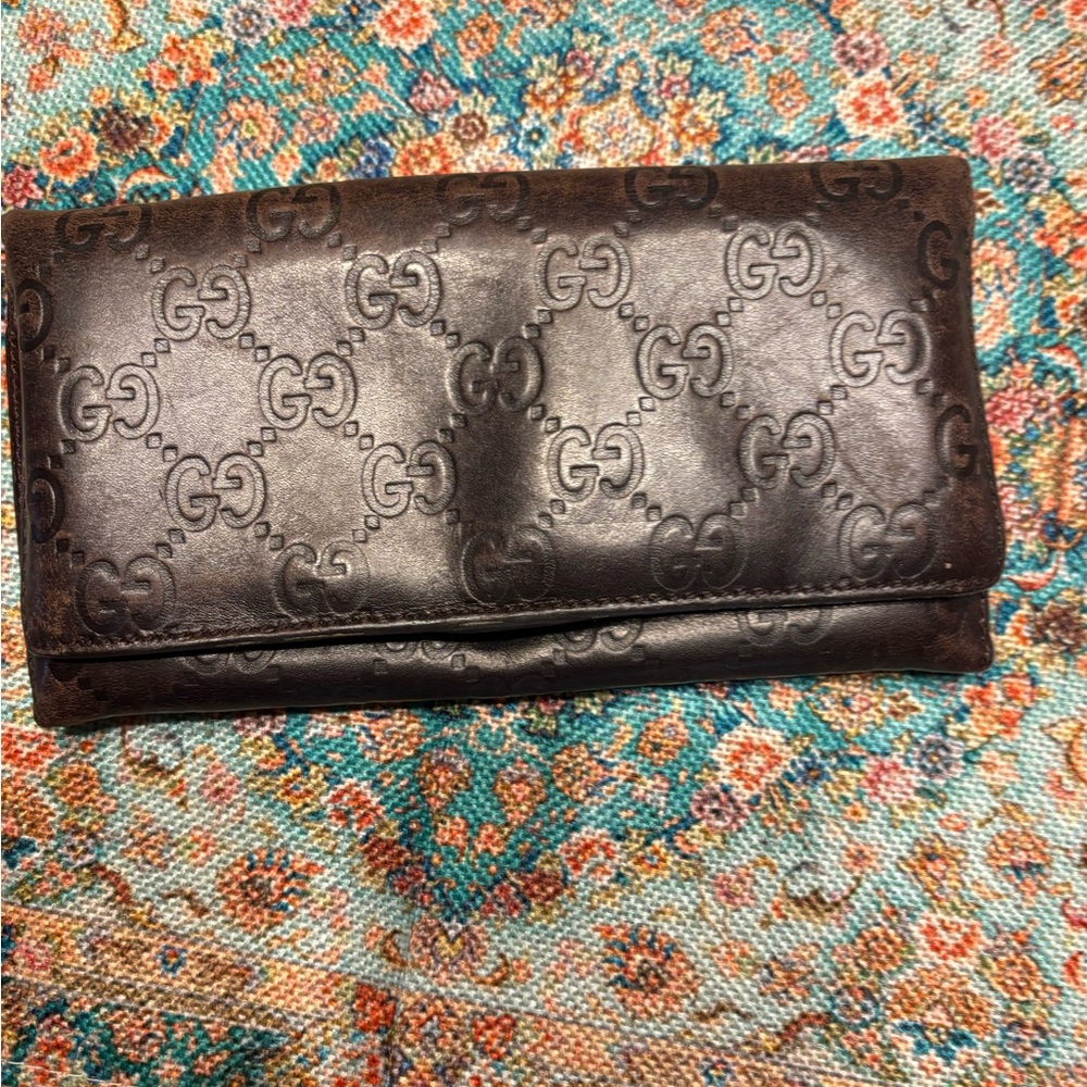 Gucci Dark Brown Embossed Leather Wallet